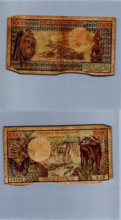Repubblica Centrafricana 1000 Franchi 1984 Banconota Grado Povero A23/27