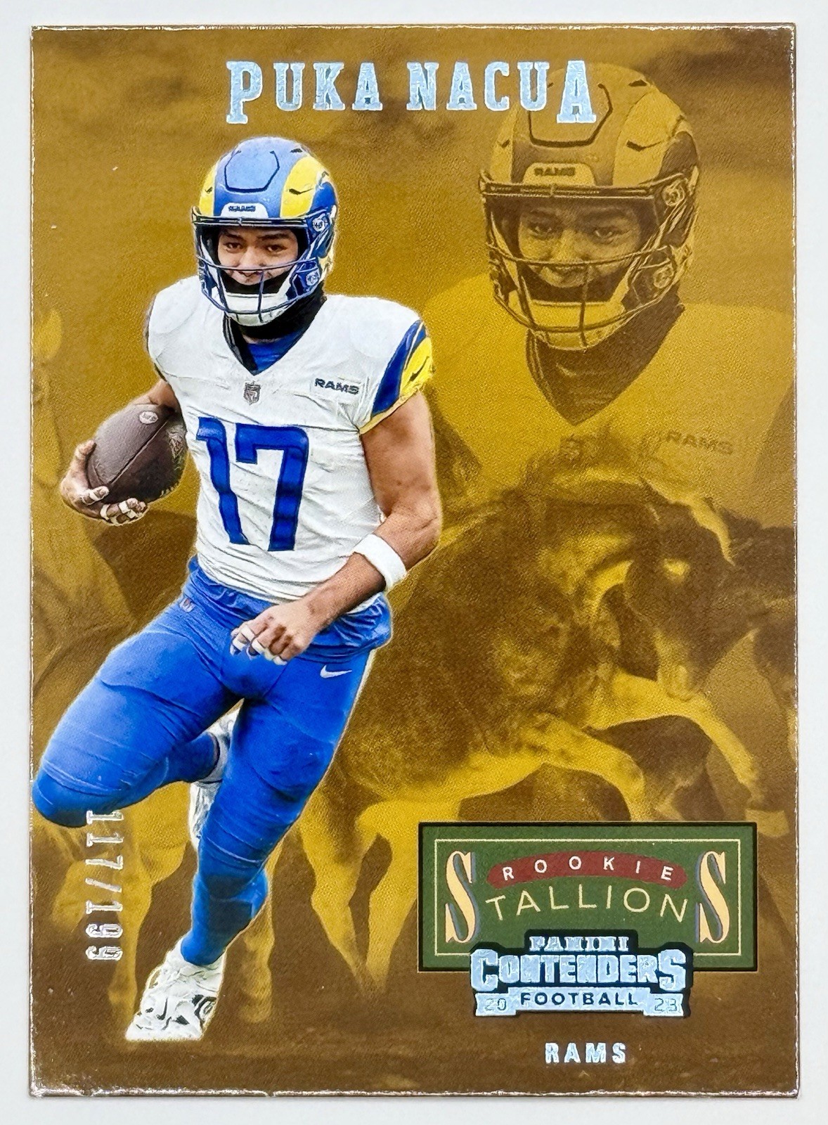 2023 Contenders Puka Nacua Rookie Stallions Blue SP /199 RC #19 Rams