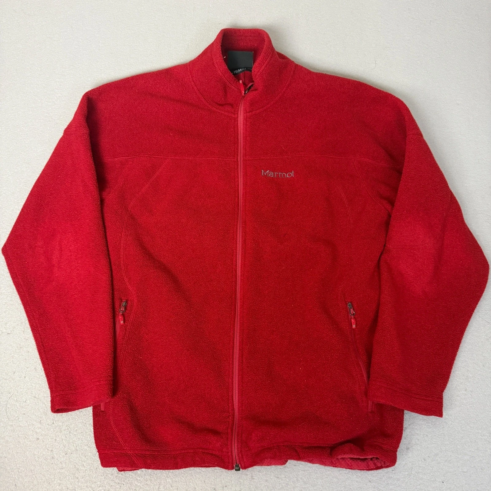 Marmot Polartec Fleece Jacket Mens Large Red Full Zip Outdoor Hiking Coat