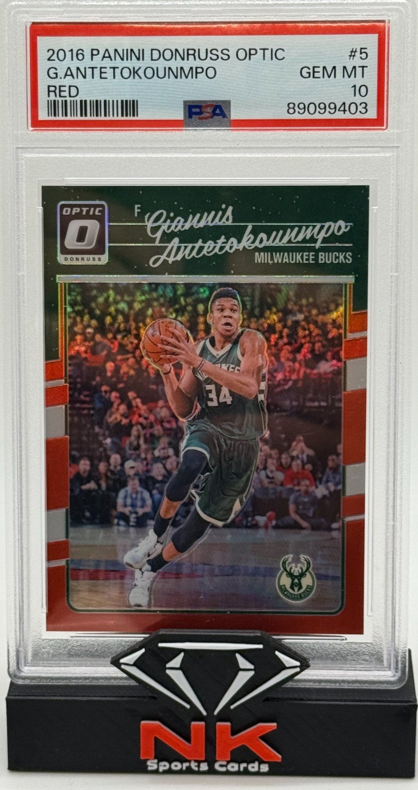 2016 Panini Donruss Optic Giannis Antetokounmpo Red Prizm /99 #5 GEM MT PSA 10