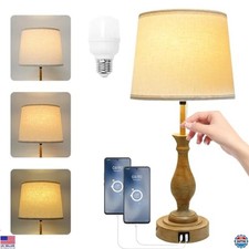 Chic Farmhouse 3-Way Dimmable Table Lamp with USB Ports  Beige Shade - Single