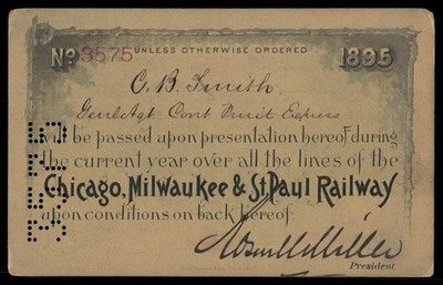 Antique 1895 Chicago Milwaukee & St Paul Railroad Pass