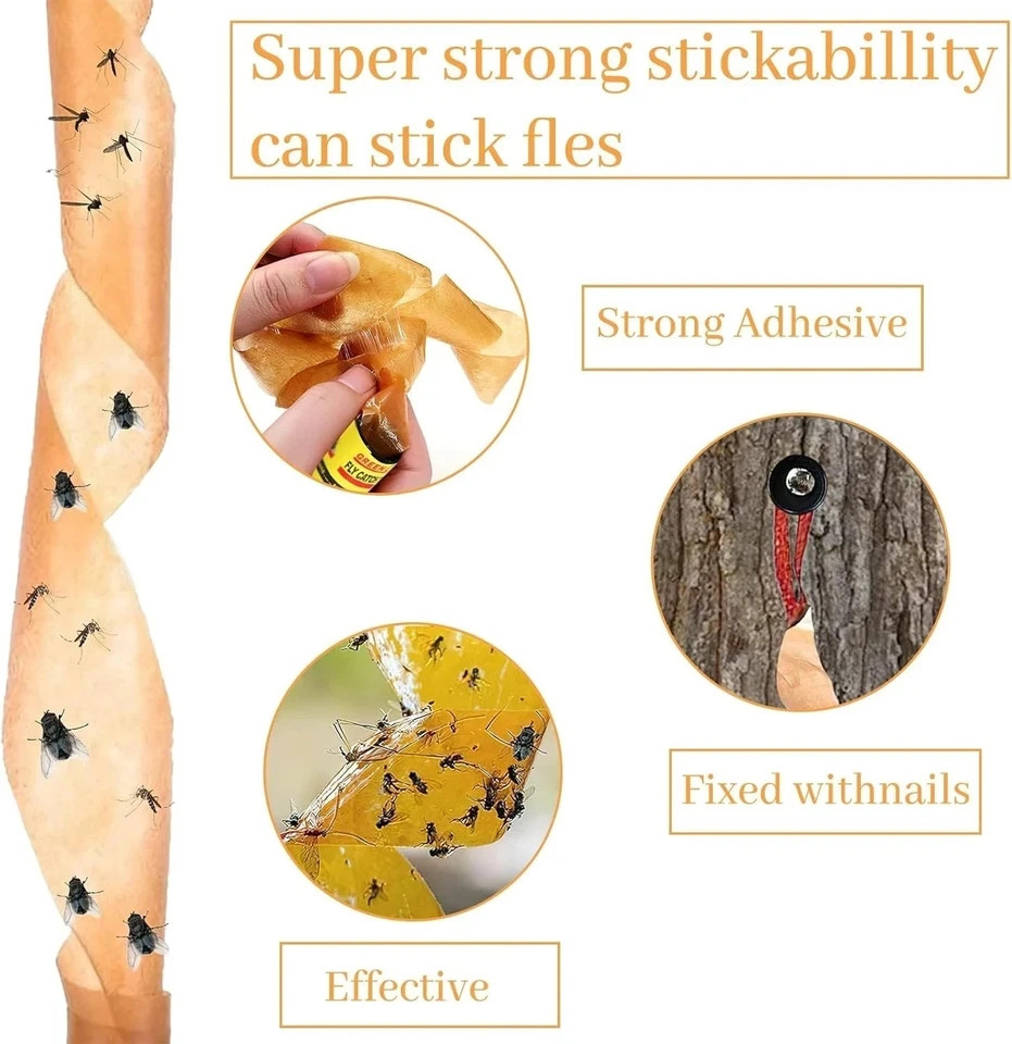 10 Fly Insect Catcher Paper Sticky Glue Bug Trap Killer Strong Roll ...
