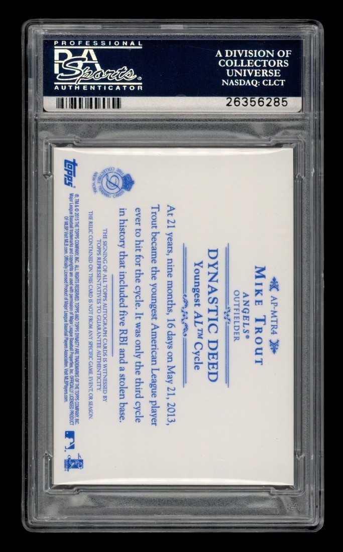 2015 Topps Dynasty Patch: #MTR4 Mike Trout Auto /10 PSA 9 MINT view 2