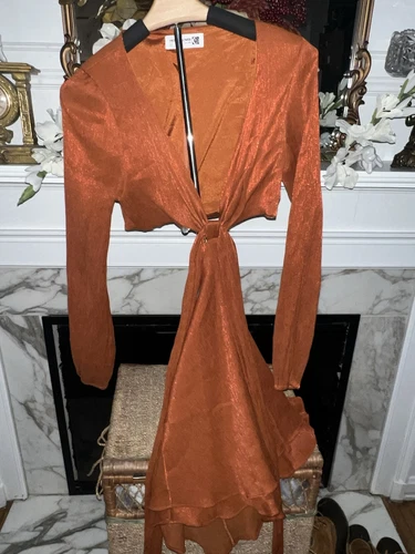 VETEMENTS Abito in seta con nodo davanti Moonflower taglia L con ritaglio arancione bruciato