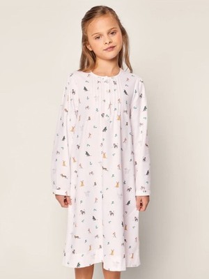 Girl's Twill Beatrice Nightgown in Jingle Paws dogs Christmas holiday holly