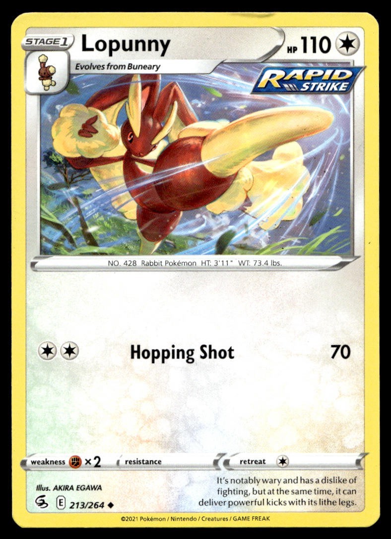 Lopunny 213/264 Pokemon Card Fusion Strike Uncommon 110 HP Lightly Played GO