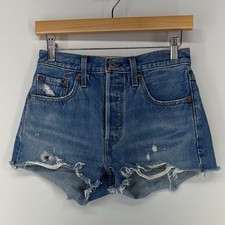 Levi's 501 Original Shorts Womens 25 Blue Distressed High Rise Denim Cut Offs