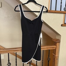 Lulus Adorable Decision black white trim sleeveless faux-wrap mini dress Small