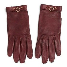 Authentic HERMES Gloves Leather Size 6.5 Brown Hardware Gold Studs Women's