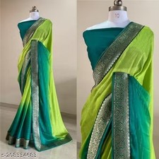Indian Women's Jari Work Silk Saree With Unstitched Bloused Fashion Wedding Wear