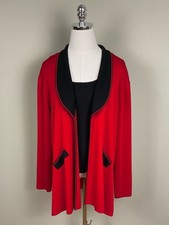 Exclusively Misook Red Black Knit Cardigan Open Front Jacket Sz XL Career