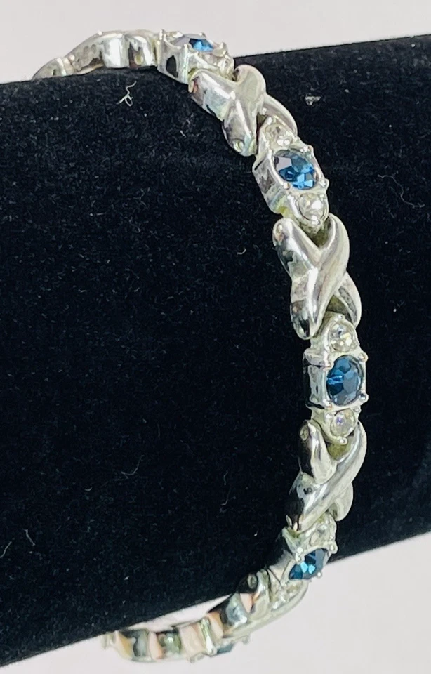 Pulsera tenis Avon imitación zafiro cristal y metal pedrería bisutería Foto 3 de 4