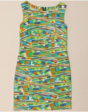 VINTAGE Womens Sleeveless Sheath Dress UK 16 Large Multicoloured Geometric AB10