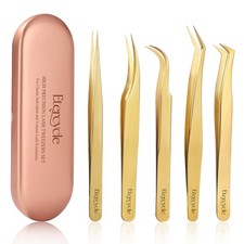 High Precision Lash Tweezers Set - Includes 5 Stainless Steel Eyelash Tweezers f