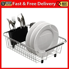Adjustable Over Sink Dish Rack Stainless Steel Dish Drying Rack On Counter Or In