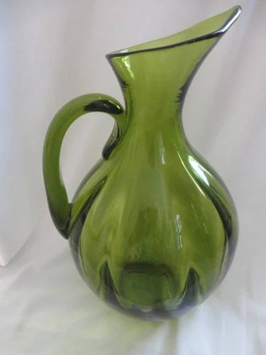 MCM VTG BLENKO Optic Glass Pitcher OLIVE  Green # 991 W Anderson