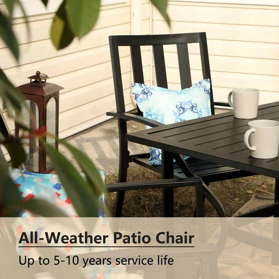 Juego de mesa sillas apilables muebles de metal para comedor de patio exterior de 7 piezas Foto 4 de 4