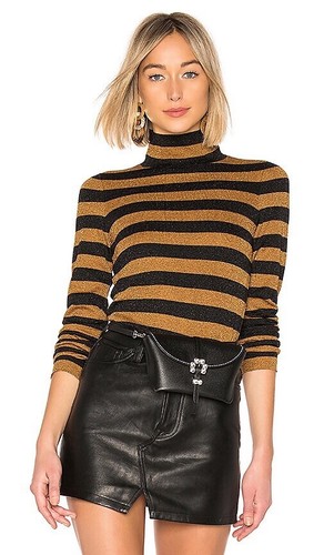 Alice Olivia Metallic Gold Black Stripe Sweater Wool Blend Turtleneck Pullover - Picture 2 of 13