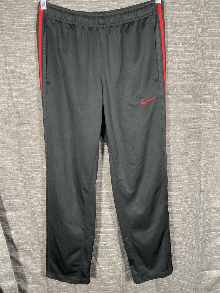 Nike Mens Small Black Red Stripe Stretch Joggers with Drawstring for Running