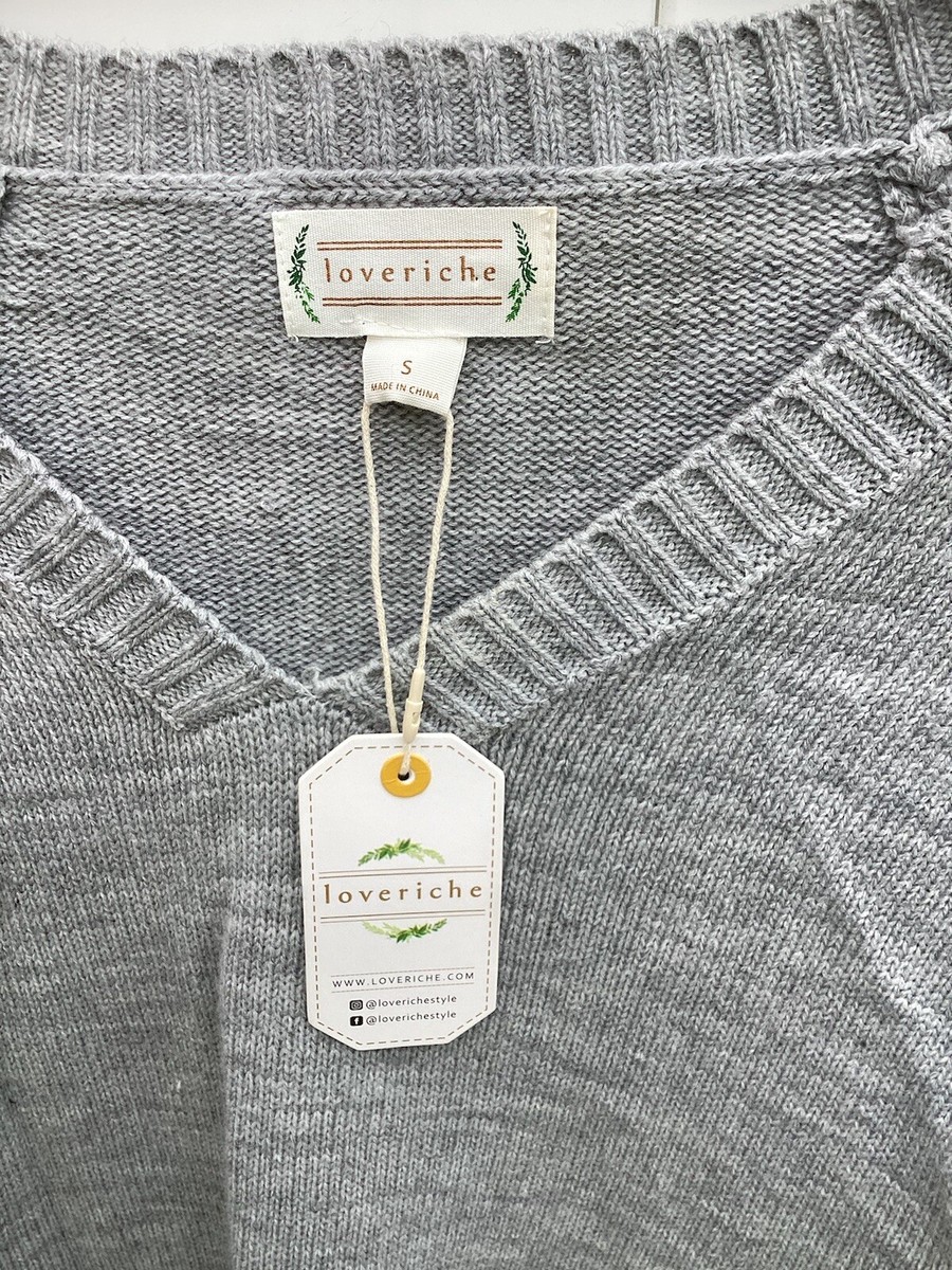 NWT Loveriche Sweater Small Women's Heather Gray Retro Lace Up