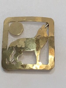 Authentic Wild Bryde Howling Wolf Full Moon Brooch Pin Hammered Gold Plated