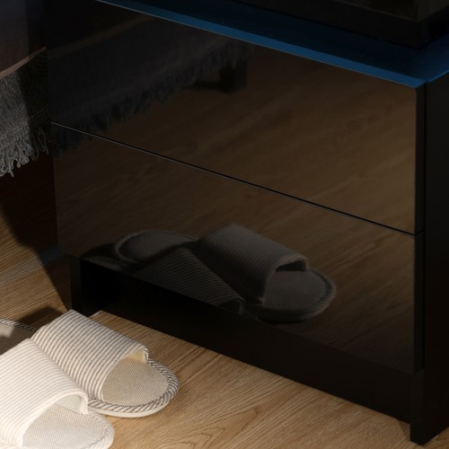 LED RGB Nightstand Bed Side Table Night Stand 2 High Gloss Drawers Bedroom Desk - Picture 11 of 11