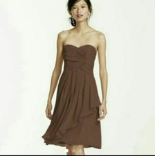 David's Bridal Women's Dress size 10 Brown Strapless short crinkle chiffon