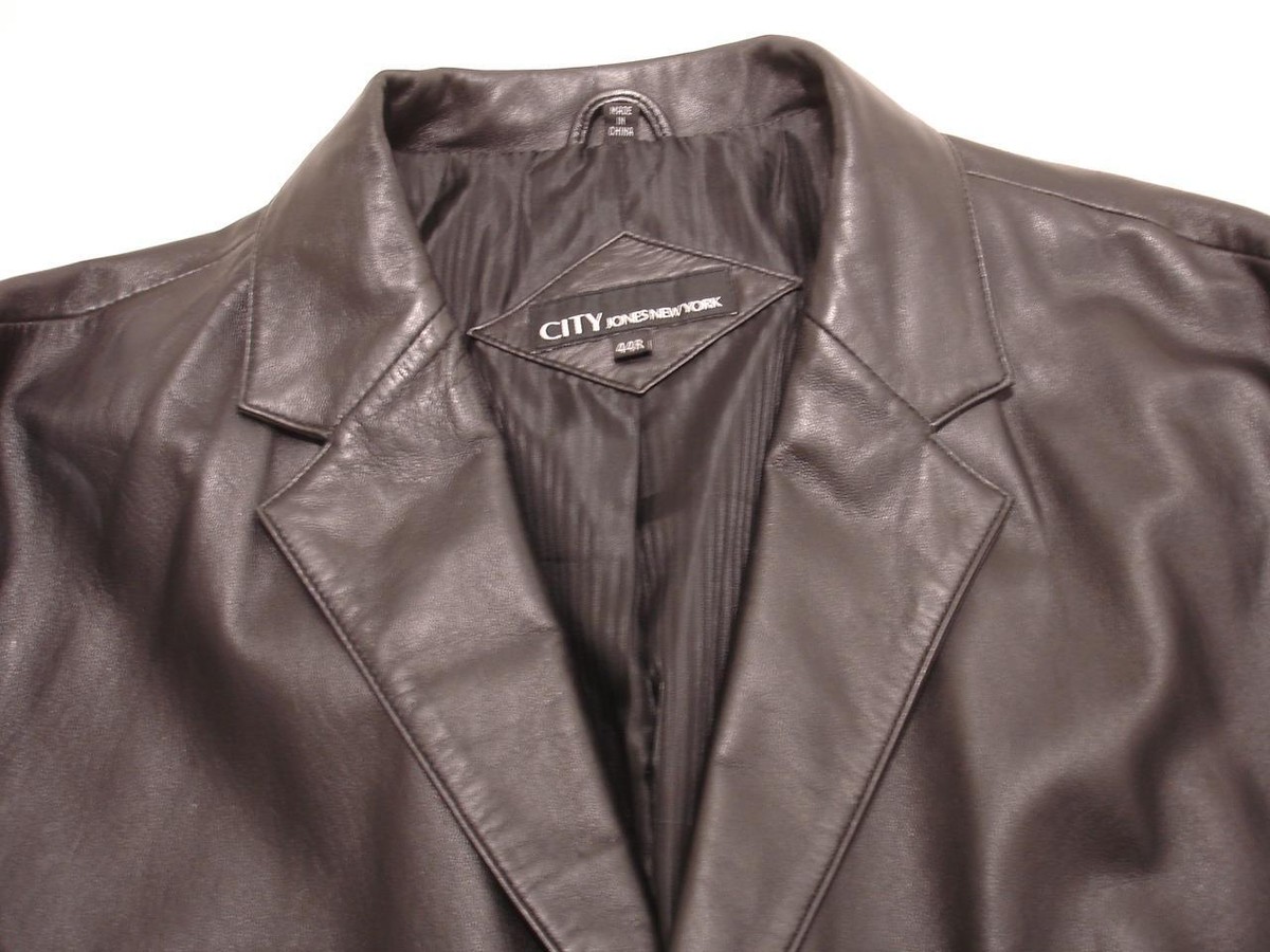 Men's XL 44R Jones New York City Black Leather Jacket Blazer Sport