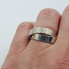 Interlocking Ring Sterling Silver Ring Size O Double Wide Bands Textured Band