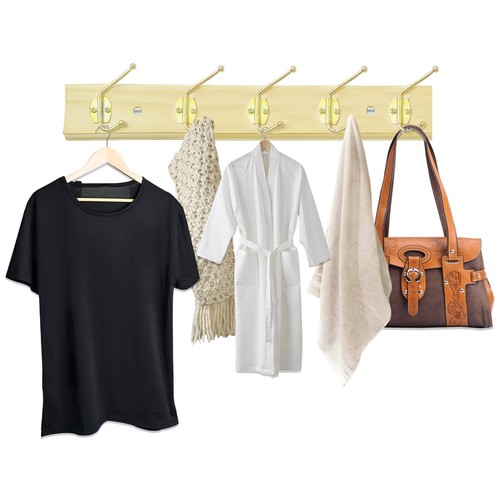 5 Hooks Wooden Coat Clothes Door Holder Rack Key Hooks Wall Mounted Hanger 2pcs - Picture 2 of 12