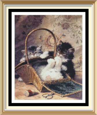 Henriette Ronner-Knip Katze Kunstdruck NÄHKORB Viktorianischer Stil Gemälde 16