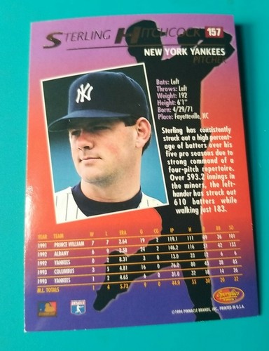 Sportflics #157 Sterling Hitchcock 1994 - Yankees de Nueva York - Imagen 2 de 2