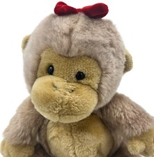 Monkey Girl Vintage Plush with Red Bow Circus Zoo Safari Jungle Stuffed Animal