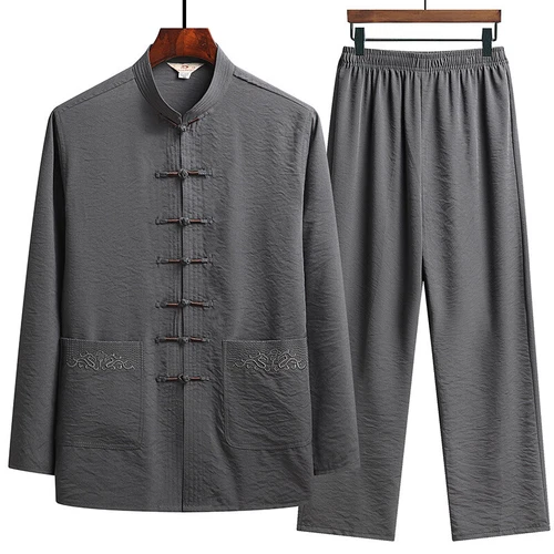 Men Chinese Tang Suit Tai Chi Set Kung Fu Long Sleeve Shirt Pant Uniform 2 Piece - Bild 24 von 31