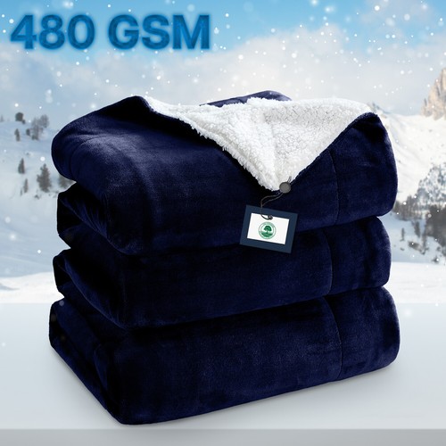 480 GSM Heavy Sherpa Fleece Blanket Soft Warm Sofa Bed Throw Faux Fur Blanket UK - Picture 12 of 132
