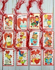 12 Retro Style Valentine Handmade Gift Tags Junk Journals Scrapbooks Crafts