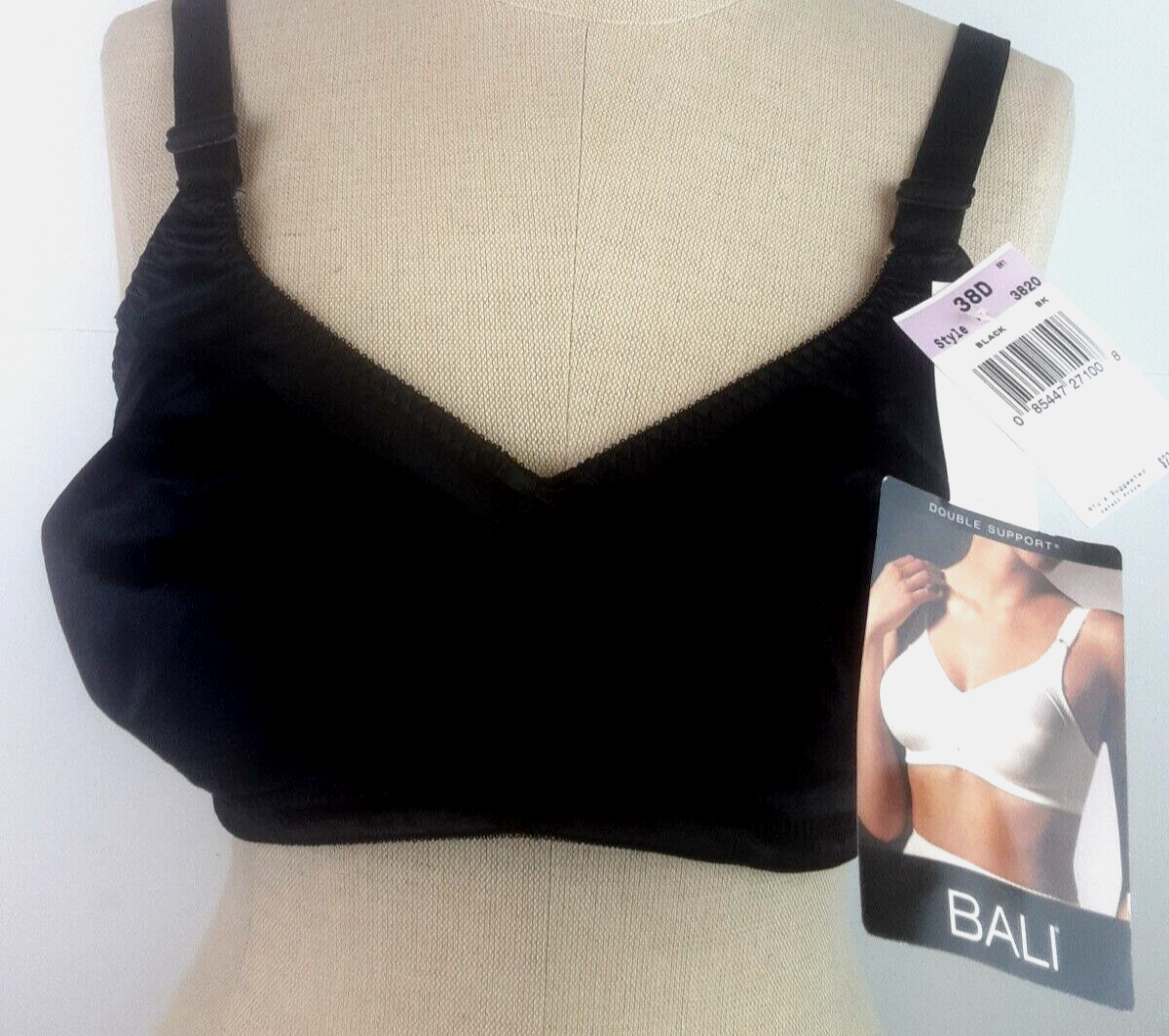 Bali Double Support 3820 Black Nylon Wire Free Bra Size 38 D - New (29 ...