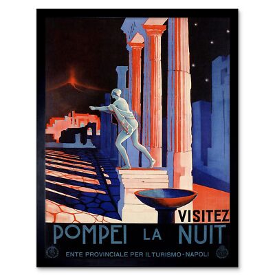 Travel Pompeii Italy Roman Statue Vesuvius Volcano Temple Ruin Framed Art Print