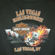 Harley Davidson Las Vegas Nevada Flaming Dice & Aces Graphic Logo T-shirt 