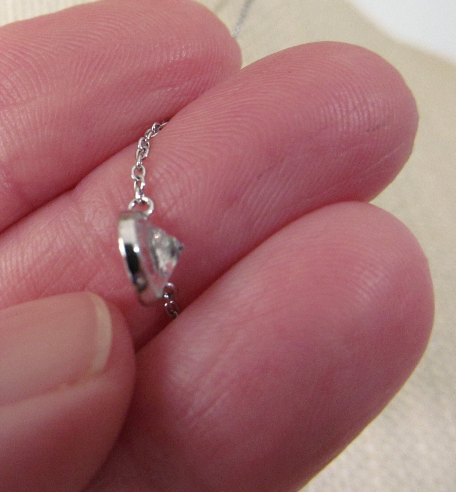 JCM 925 Diamonique Round Bezel Solitaire Necklace Adjustable Length 16