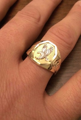 10K GOLD TWO-TONE POLISHED MEN'S EAGLE RING SIZE 10