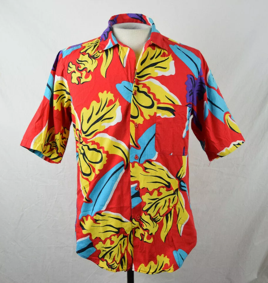 Vintage 80s HUTSPAH Hawaiian Aloha Button Up Shirt Medium Multi-Color Island