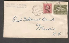 1935 cover Charles N Moore Gilbertsville NY to First National Bank Morris NY