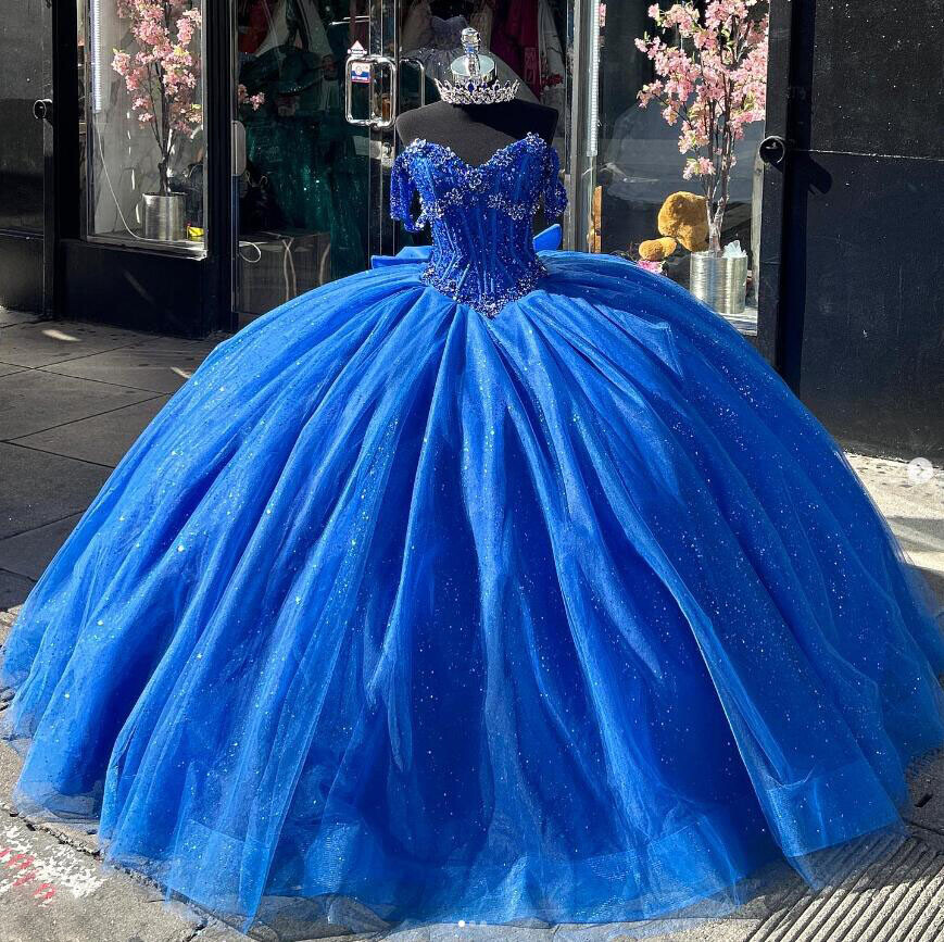 Glitters Royal Blue Quinceanera Dresses Beaded Ball Gowns Sweet 15 16  Graduation