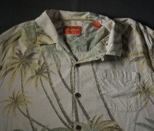 Tommy Bahama Silk Shirt Mens XL Hawaiian Style Embroidered Palm Tree Casual