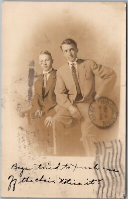 Postcard Two Young Dapper Hibbing Minnesota Lads 1910 RPPC Hp