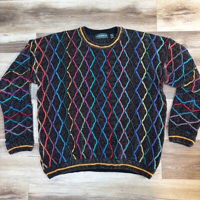 Vintage Tundra Sweater Mens XL Biggie 3D Geometric 90s Knit | eBay
