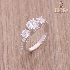 Anillo de compromiso de 3 piedras redondo blanco simulado anillo de boda anillo de ley