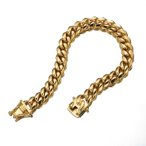 8-18MM Mens Miami Cuban Chain Gold Plated Stainless Steel Bracelet Bangle 7-11" - Picture 8 of 31